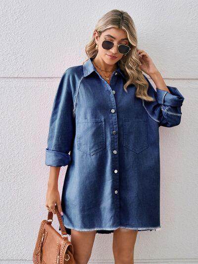 Raw Hem Button Up Denim Dress for Effortless Style