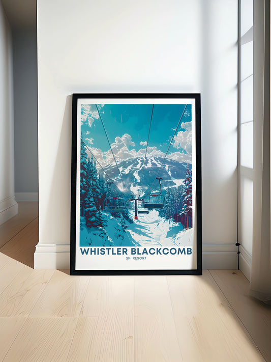 Whistler Blackcomb Framed Prints - Whistler Peak Chair Lifts Vintage Prints - British Columbia BC Artwork
